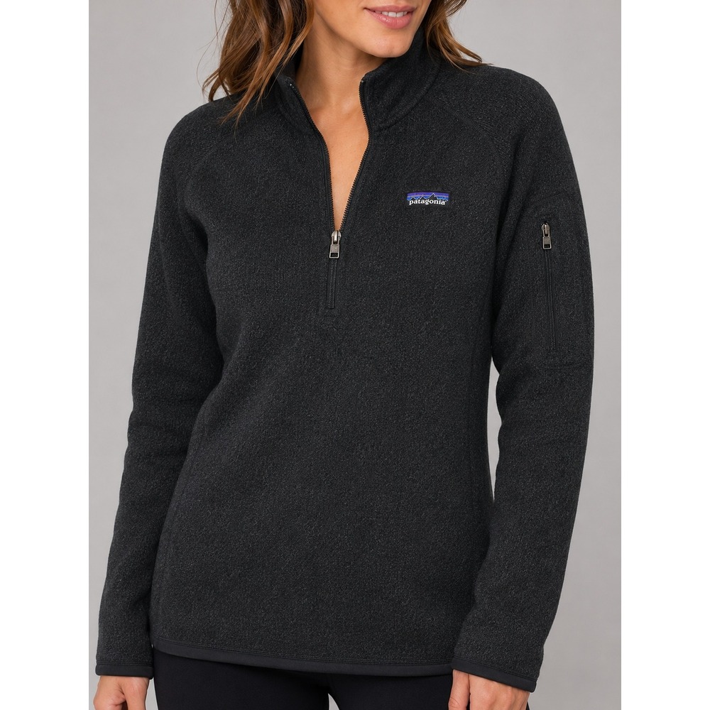 Patagonia Better Sweater 1/4 Zip Pullover Women L Heathered Black Granola Hiking